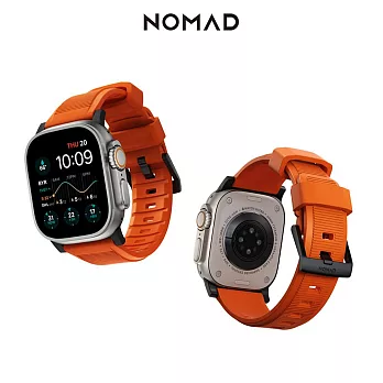 美國NOMAD Apple Watch專用高性能橡膠質感錶帶-49/45/44/42mm-橘黑 橘黑
