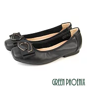 【GREEN PHOENIX】女 娃娃鞋 便鞋 包鞋 全真皮 方頭 平底 OL通勤面試 乳膠鞋墊 EU40 黑色