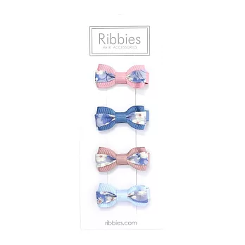英國Ribbies 雙色緞帶蝴蝶結4入組-Mitsi Pastel Blue