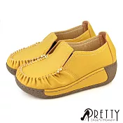 【Pretty】女 休閒鞋 莫卡辛 便鞋 彈力 氣墊 厚底 楔型 台灣製 JP22.5 黃色