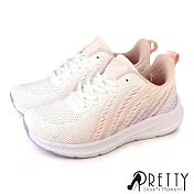 【Pretty】女 運動鞋 休閒鞋 飛線針織網布 綁帶 輕量 厚底 JP23.5 粉紅色