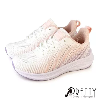 【Pretty】女 運動鞋 休閒鞋 飛線針織網布 綁帶 輕量 厚底 JP25.5 粉紅色