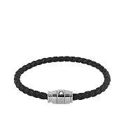 MONT BLANC 三環開口皮革編織手環 (黑色)