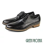 【GREEN PHOENIX】男 紳士鞋 商務鞋 德比鞋 皮鞋 綁帶 全真皮 牛皮 渲染 EU40 黑色