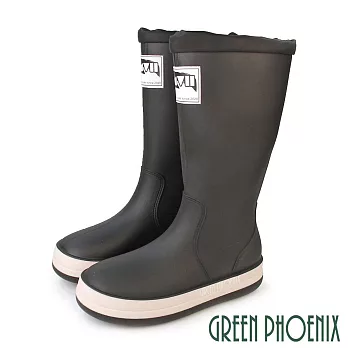 【GREEN PHOENIX】女 雨靴 雨鞋 防水靴 防水鞋 大尺碼 長筒 束帶 平底 EU37 黑色