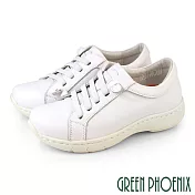 【GREEN PHOENIX】女 護士鞋 學生鞋 導氣散熱 氣墊 全真皮 輕量 免綁鞋帶 會呼吸的鞋 EU36 白色