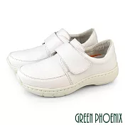 【GREEN PHOENIX】女 護士鞋 學生鞋 導氣散熱 氣墊 全真皮 輕量 沾黏式 會呼吸的鞋 EU35 白色