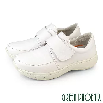 【GREEN PHOENIX】女 護士鞋 學生鞋 導氣散熱 氣墊 全真皮 輕量 沾黏式 會呼吸的鞋 EU35 白色