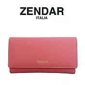 【ZENDAR】限量1折 頂級NAPPA小牛皮十字紋三折長夾 蘿絲系列 全新專櫃展示品(粉紅色)