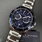 Tommy Hilfiger湯米希爾費格精品錶,編號：TH00055,44mm圓形寶藍精鋼錶殼寶藍色錶盤精鋼銀色錶帶