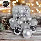 摩達客耶誕-60mm(6CM)霧亮混款電鍍球24入吊飾組-聖誕樹裝飾球飾掛飾(四色可選) 銀色