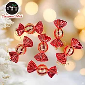 摩達客11CM彩繪電鍍 糖 果 6入吊飾組-聖誕樹裝飾球飾掛飾(三色可選) 紅色