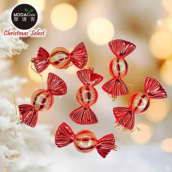 摩達客11CM彩繪電鍍 糖 果 6入吊飾組-聖誕樹裝飾球飾掛飾(三色可選) 紅色