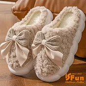 【iSFun】甜美蝴蝶結*厚底保暖室內拖鞋/卡其/3839號