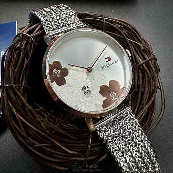 Tommy Hilfiger湯米希爾費格精品錶,編號：TH00056,36mm圓形玫瑰金精鋼錶殼銀白錶盤米蘭銀色錶帶