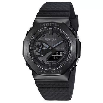 DIGITEC 數碼科技 八角個性潮流矽膠雙顯夜光矽膠腕錶 DAS-2119T 武士黑