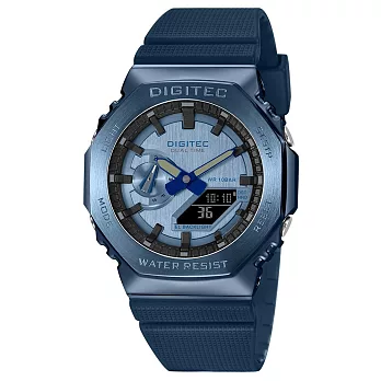 DIGITEC 數碼科技 八角個性潮流矽膠雙顯夜光矽膠腕錶 DAS-2119T 海洋藍