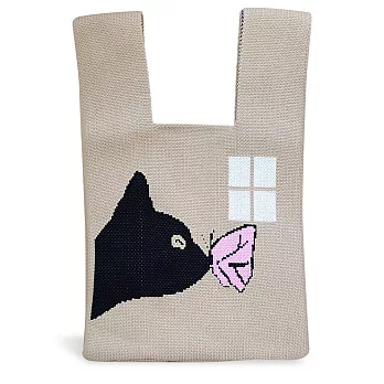 O’Pretty 歐沛媞 原創環保編織包(19.2X34.6cm)-多款可選  卡其黑貓