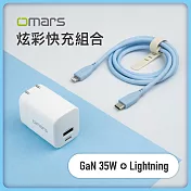 【omars】炫彩快充組合|GaN 35W 快速充電器+PD20W 炫彩快速傳輸充電線 Type-C to Lightning 晴天藍