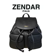 【ZENDAR】限量2折 頂級超柔軟小牛皮後背包桶包 全新專櫃展示品(黑色)