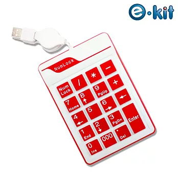逸奇e-kit 超薄防水19鍵果凍數字鍵盤-紅果凍 NK-019_R