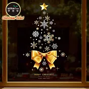 摩達客耶誕-金色2號聖誕樹頂星緞帶蝴蝶結-靜電玻璃貼
