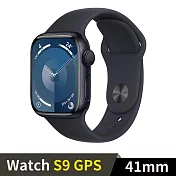 Apple Watch S9 GPS 41mm 鋁金屬錶殼搭配運動型錶帶 (午夜鋁午夜錶帶(S/M))