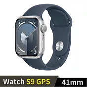Apple Watch S9 GPS 41mm 鋁金屬錶殼搭配運動型錶帶 (銀鋁風暴藍錶帶(S/M))