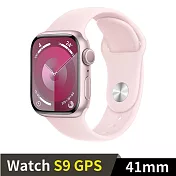 Apple Watch S9 GPS 41mm 鋁金屬錶殼搭配運動型錶帶 (粉紅鋁淡粉錶帶(S/M))