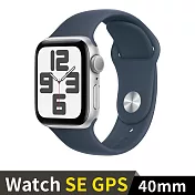 Apple Watch SE GPS 40mm 鋁金屬錶殼搭配運動型錶帶 (銀鋁風暴藍錶帶(M/L))
