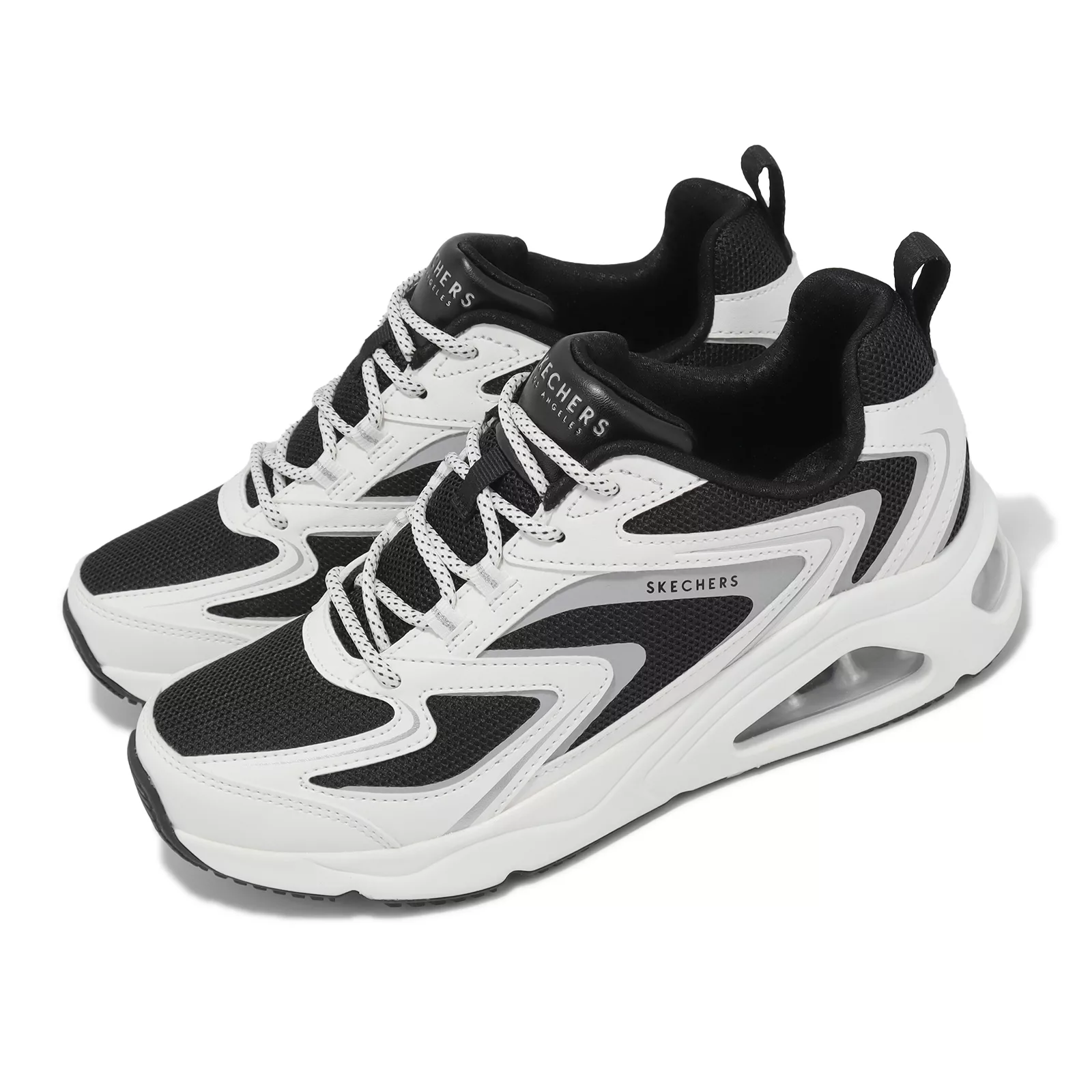 Skechers 休閒鞋 Tres-Air Uno 女鞋 白 黑 避震 透氣 氣墊 記憶鞋墊 厚底 運動鞋 177424WBK