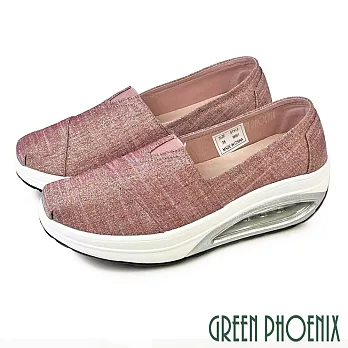 【GREEN PHOENIX】女 休閒鞋 健走鞋 懶人鞋 厚底 氣墊 彈力減壓 EU37 粉紅色