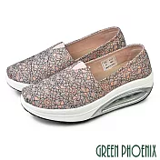 【GREEN PHOENIX】女 休閒鞋 健走鞋 懶人鞋 厚底 氣墊 彈力減壓 EU38 粉紅色
