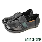 【GREEN PHOENIX】女 休閒鞋 平底鞋 包鞋 便鞋 全真皮 牛皮 沾黏 平底 JP23.5 黑色