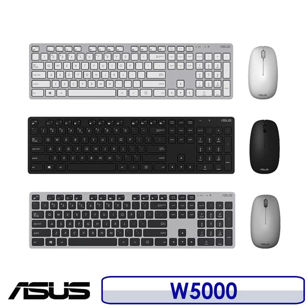 ASUS 華碩 W5000 無線鍵盤滑鼠組 銀黑