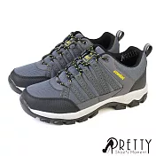 【Pretty】男 登山鞋 運動鞋 休閒鞋 戶外 機能 綁帶 透氣 防潑水 EU41 灰色