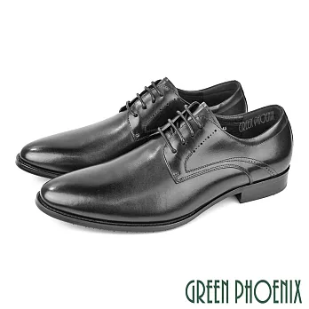 【GREEN PHOENIX】男 皮鞋 紳士鞋 德比鞋 商務鞋 全真皮 綁帶 EU41 黑色