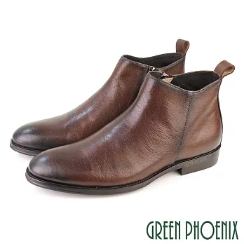 【GREEN PHOENIX】男 短靴 紳士靴 皮鞋 商務 全真皮 牛皮 EU39 咖啡色