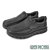 【GREEN PHOENIX】男 休閒鞋 休閒皮鞋 厚底 全真皮 吸震減壓 商務通勤 EU43 黑色