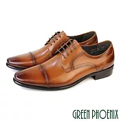 【GREEN PHOENIX】男 德比鞋 紳士鞋 商務鞋 皮鞋 綁帶 全真皮 牛皮 橫飾 渲染 EU39 棕色