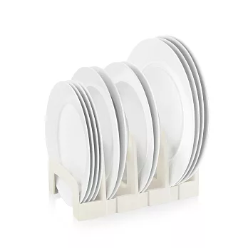 《tescoma》Flexispace4格伸縮碗盤瀝水架(白) | 餐具 碗盤收納架 流理臺架