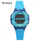 JAGA捷卡 M1140 小巧錶面粉嫩活力色系防水電子錶-晴空藍