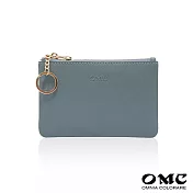【OMC】簡單生活軟牛皮卡片鑰匙零錢包- 灰藍