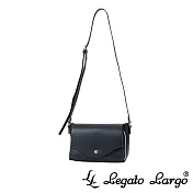 Legato Largo 驚異的輕量化 小法式極簡時尚 兩用皮夾斜背包- 黑色