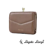 Legato Largo 氣質簡約V字繡線 珠釦短夾- 奶茶色