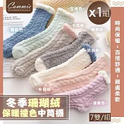 【cammie】珊瑚絨保暖撞色中筒襪(7雙/組)x1組