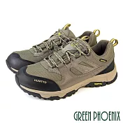【GREEN PHOENIX】男 登山鞋 運動鞋 休閒鞋 防潑水 抓地力 輕量 吸震減壓 透氣 綁帶 真皮 EU43 卡其色