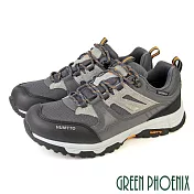 【GREEN PHOENIX】男 登山鞋 運動鞋 休閒鞋 防潑水 抓地力 輕量 吸震減壓 透氣 綁帶 真皮 EU39 灰色