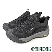 【GREEN PHOENIX】男 登山鞋 休閒鞋 運動鞋 防潑水 抓地力 輕量 吸震減壓 透氣 真皮 綁帶 EU40 黑色