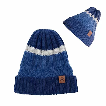 【WOAWOA】保暖100%美麗素色羊毛帽 單入(毛帽 保暖毛帽 針織毛帽 毛帽子 羊毛帽 女毛帽 防風護耳) 寶藍色拼色款